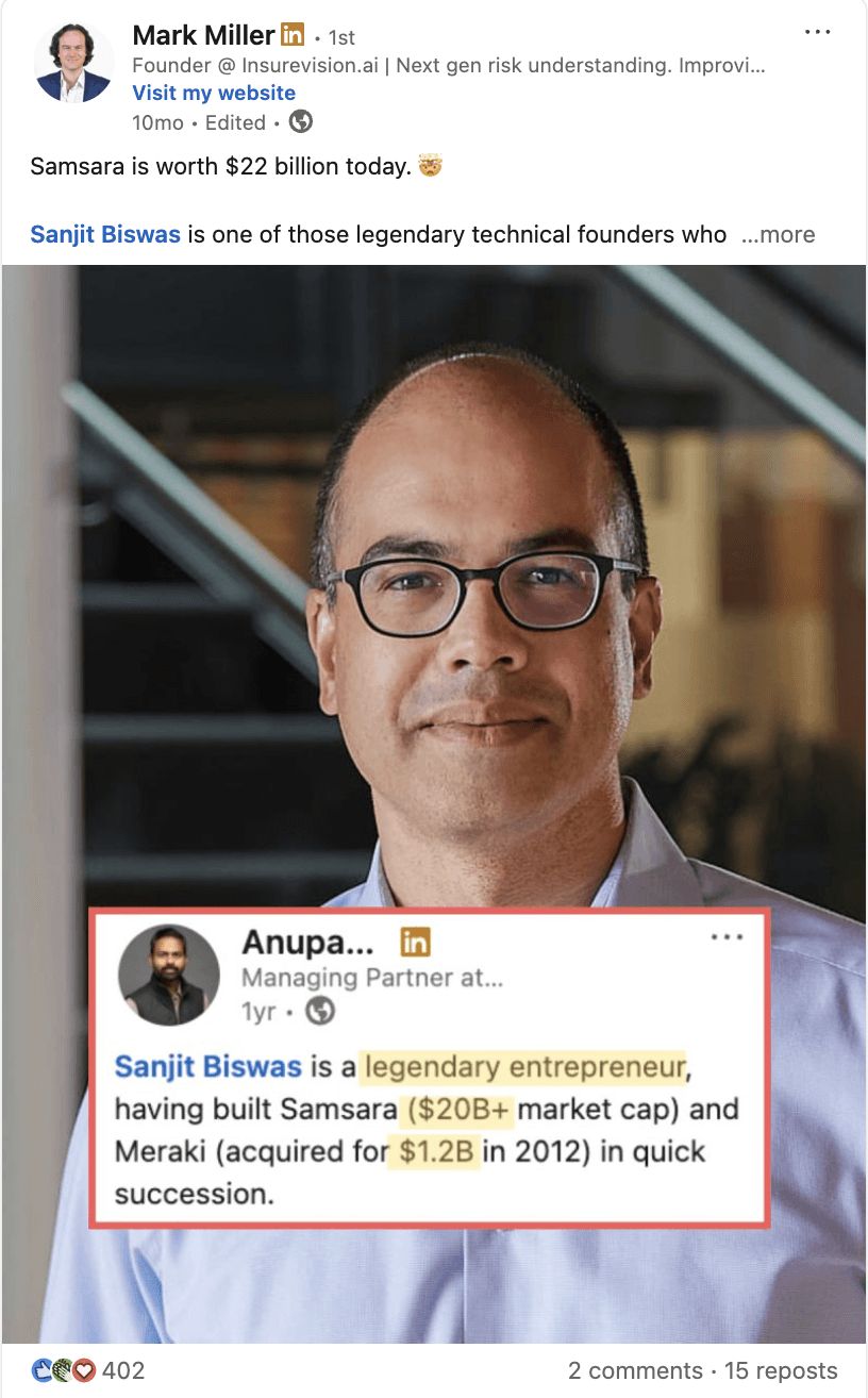 Mark Miller post: Samsara is worth 22 billion dollars today