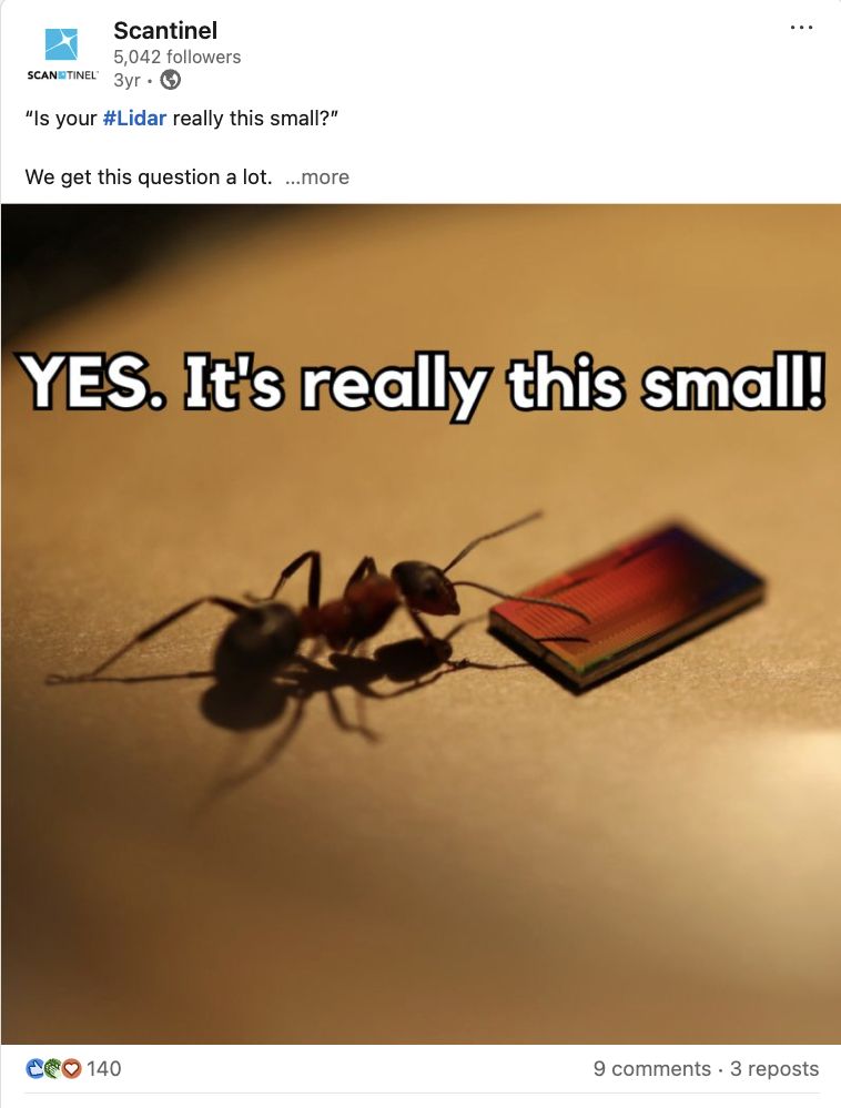 Scantinel post: is your LiDAR really this small? Yes, it's really this small
